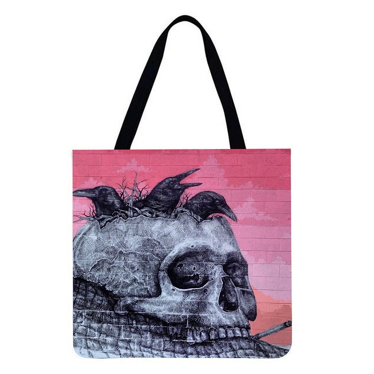 【ONLY 1pc Left】Linen Tote Bag - Elegant Flowered Colored Skull