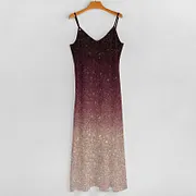 Modern Burgundy Rose Gold Glitter Ombre Women's Casual Strappy V Neck Sleeveless Flowy Loose Long Maxi Beach Dress Sundress Gold-3XL