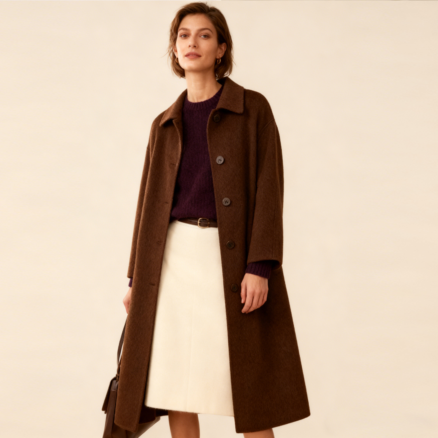 100% Camel Hair Simple Lapel Double-sided Woolen Coat with High-end Temperament REAL SILK LIFE