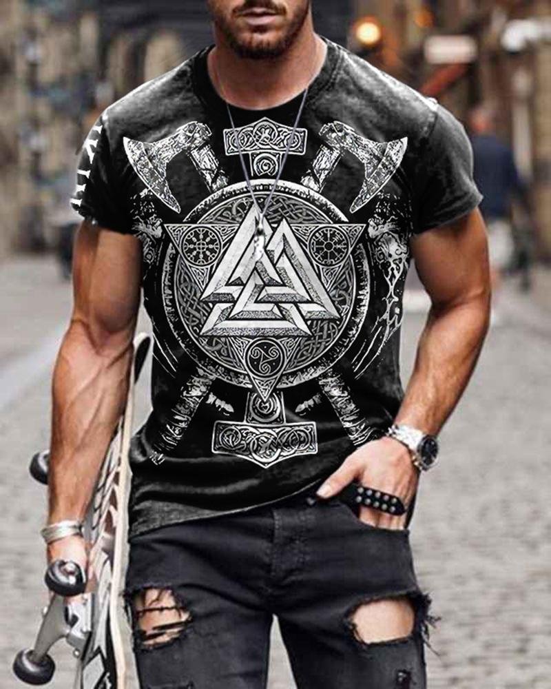 Slim-fit Short-sleeved Axe Graphic Poker Casual T-shirt