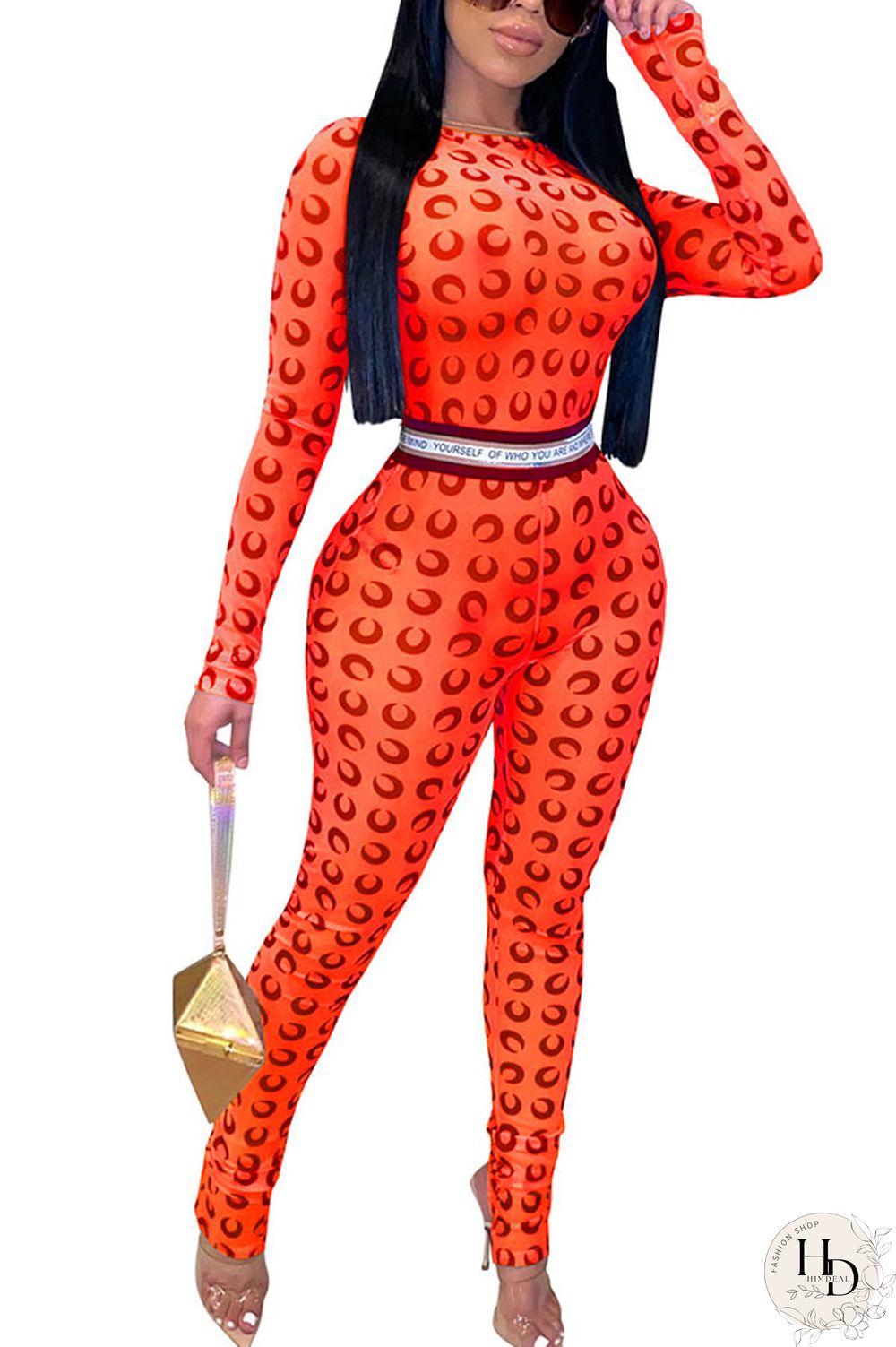 Blue Fashion Sexy Print Long Sleeve O Neck Jumpsuits