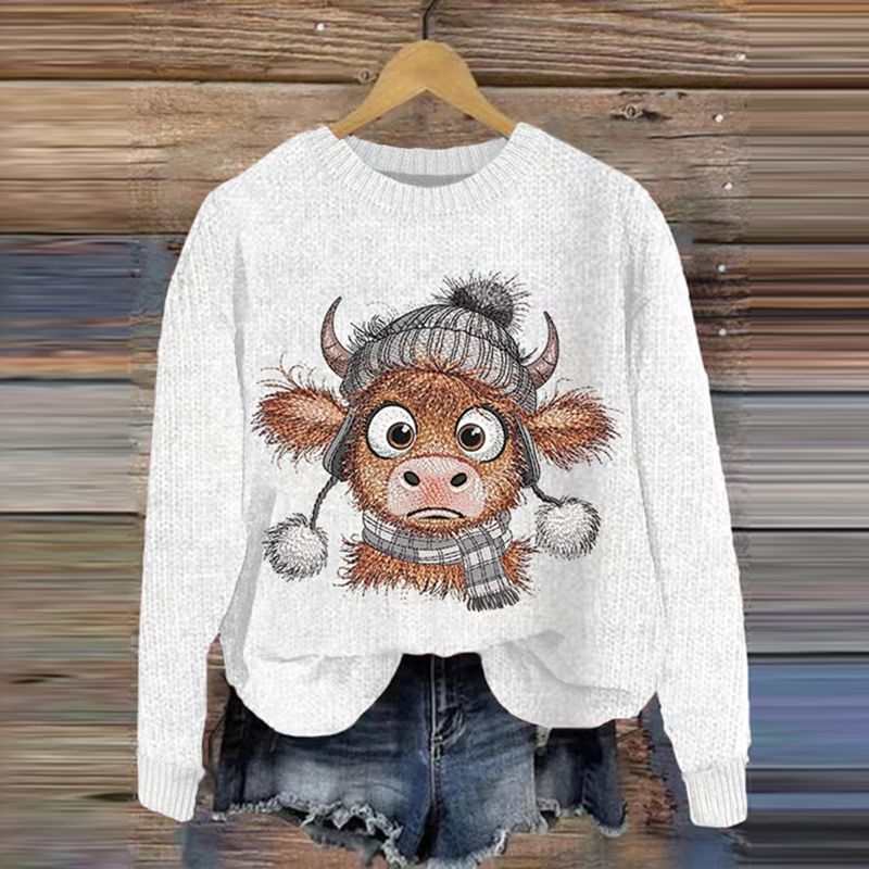Women's Cute Highland Cow Pattern Cozy Sweater