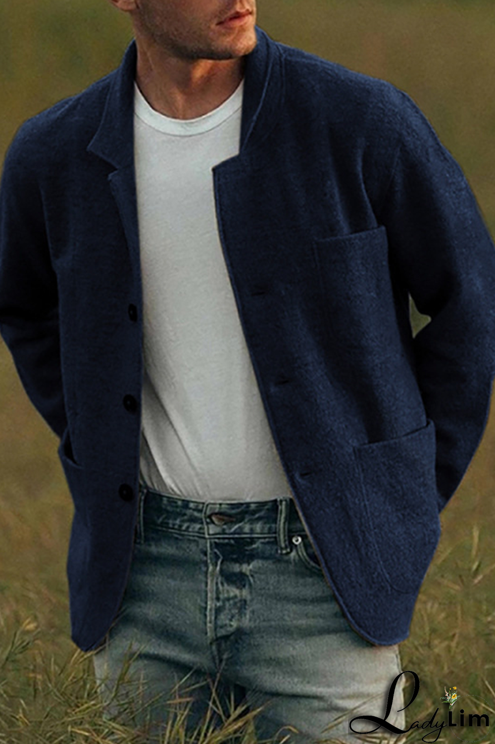 Khaki Fashion Casual Solid Pocket Buckle Turndown Collar Outerwear