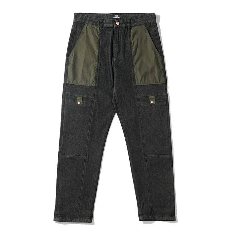 Loose Colorblock Dark Multi-pocket AW Straight American Jeans