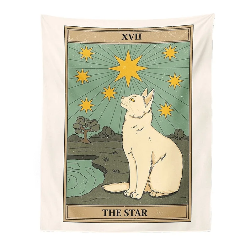 Cat Divination Witchcraft Tarot Card Tapestry Wall Hanging Tapestries Baphomet Occult Home Wall Moon phase Mat Decor Cat Coven