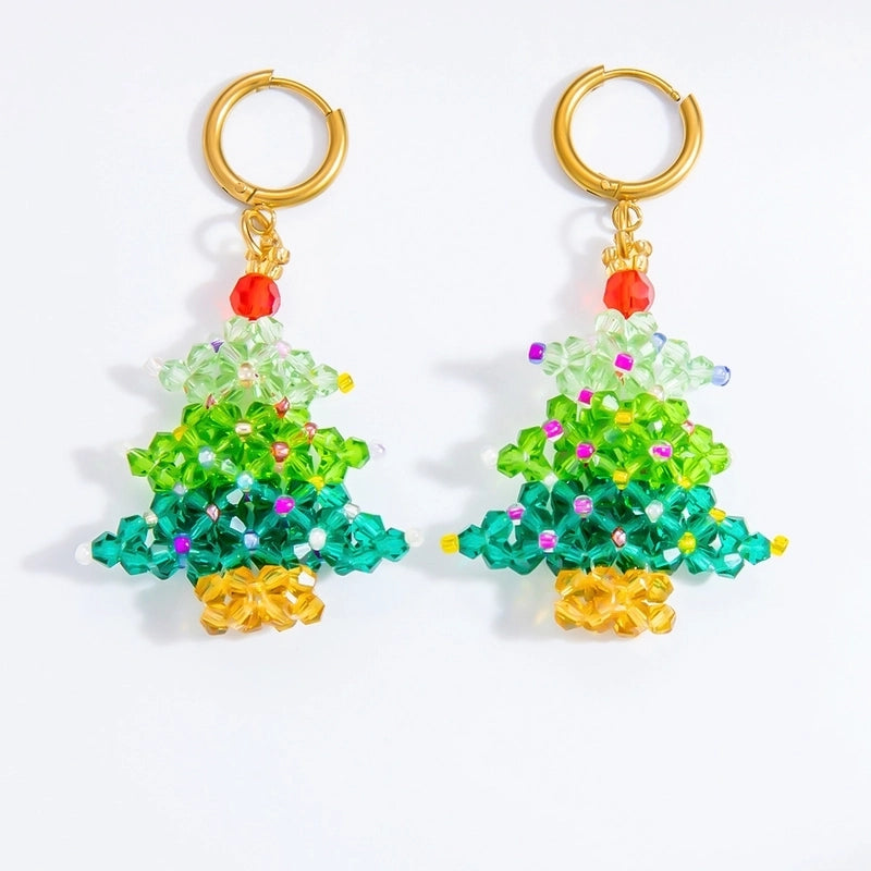 1 Pair Christmas Casual Cute Minimalist Christmas Tree Bow Knot Plating 304 Stainless Steel Artificial Crystal Earrings