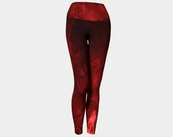 Pornhint Leggings Tights Yoga Pants, Red Leggings Printed Red Flame Guitar Print - Dawn Mercer Designer Wear