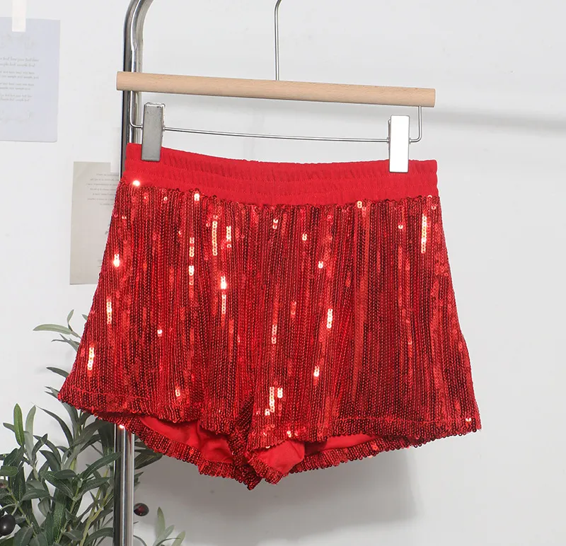 Nigikala Nigikala Shooting Babes Shiny Shiny Splicing Loose Waist Shorts Design Feel Thin Broad Leg Hot Pants 9053