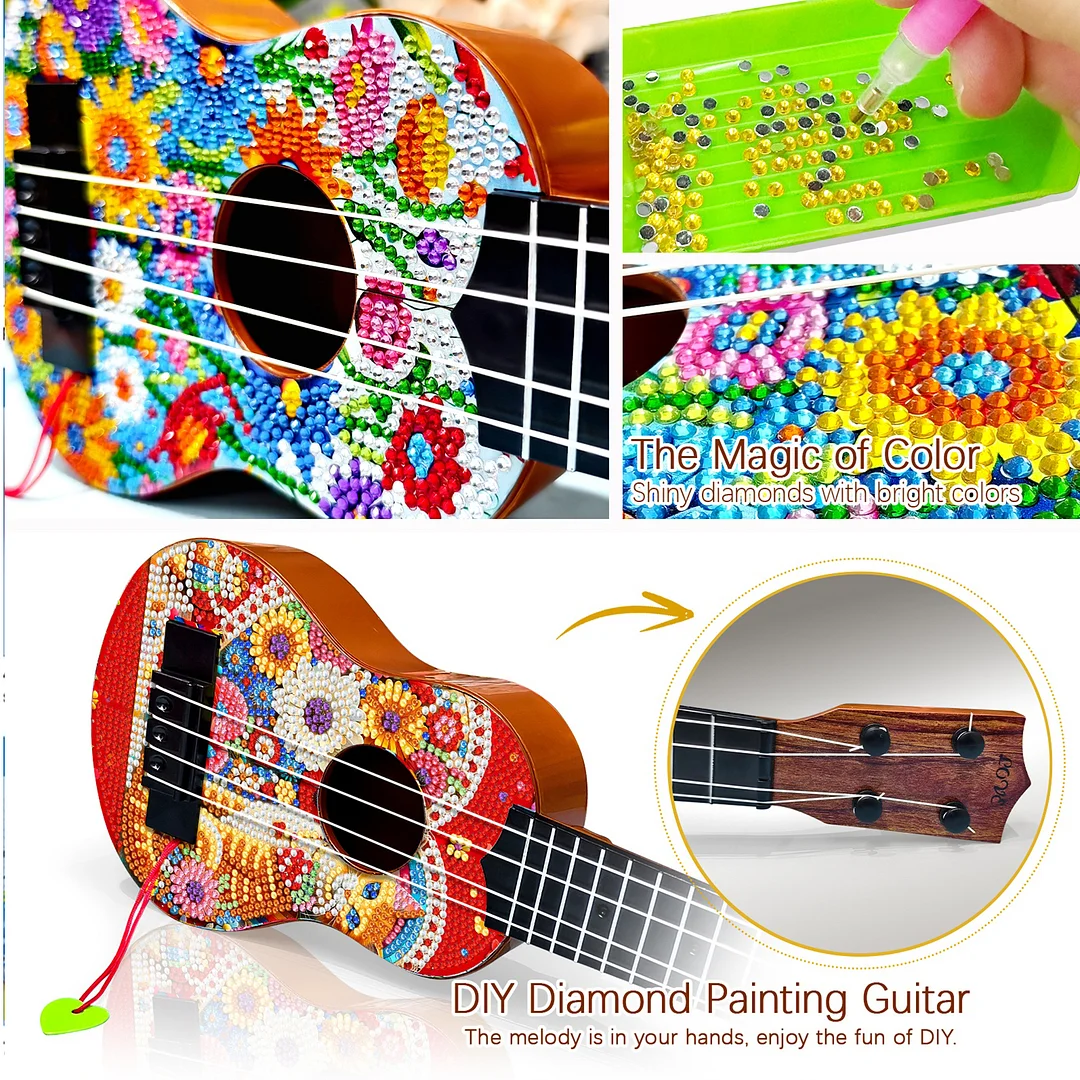 DIY Wooden Guitar Diamond Art Ornament Unique Unique Gifts for Musicians (Cat)