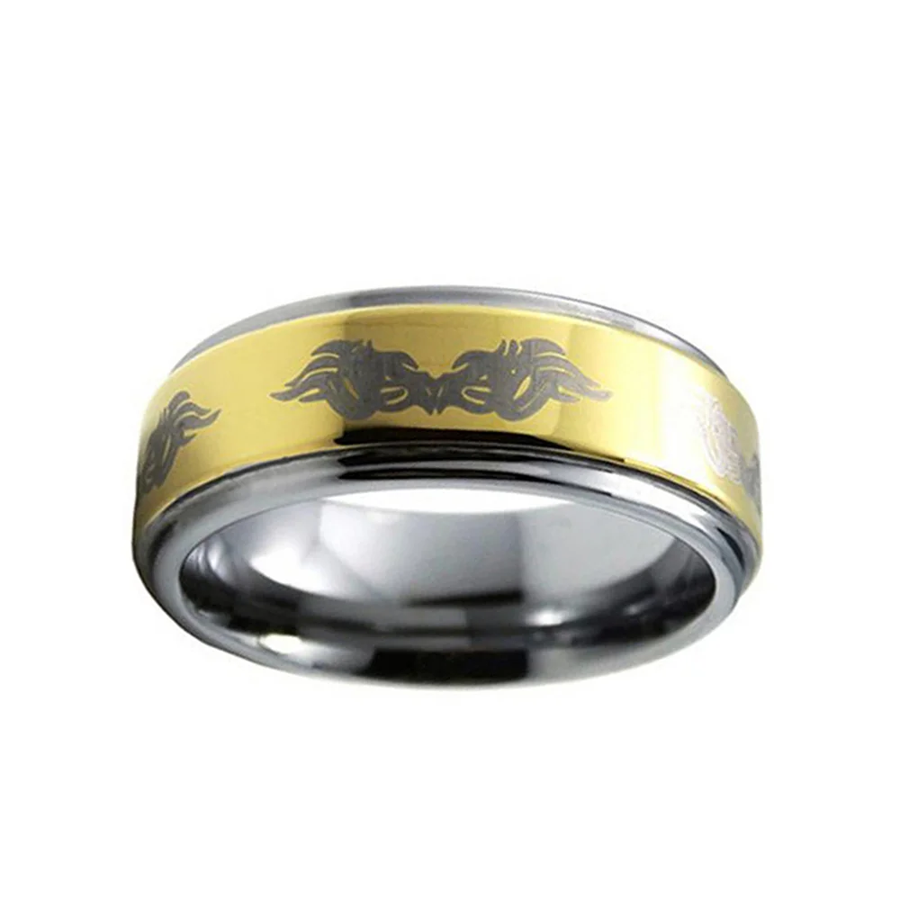 8MM Gold Plated Couple Wedding Band Laser Pattern Tungsten Carbide Rings