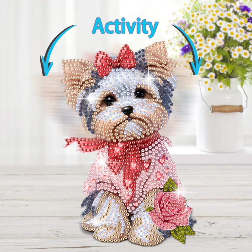 DIY Xmas Yorkshire Acrylic Shaking Head Desktop Diamond Painting Art Kits for Kids