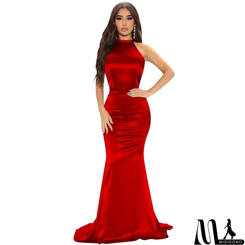 MidiSono - Fashion Solid Women's Round Neck Sleeveless Maxi Dress