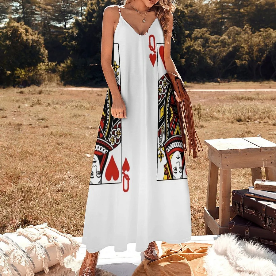 Queen Of Hearts Women's Casual Strappy V Neck Sleeveless Flowy Loose Long Maxi Beach Dress Sundress Heart-4XL Queen Of Hearts Women's Casual Strappy V Neck Sleeveless Flowy Loose Long Maxi Beach Dress Sundress Heart-4XL