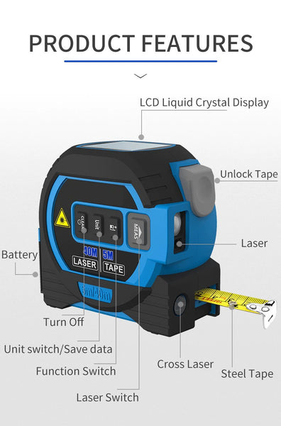 Handy Craft Tools - Laser Tape Measure Electronic Ruler Rangefinder Multifunction