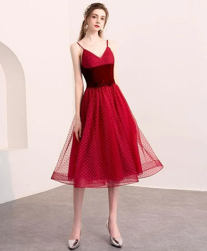 Cute Burgundy Tulle Short Prom Dress, Burgundy Homecoming Dress