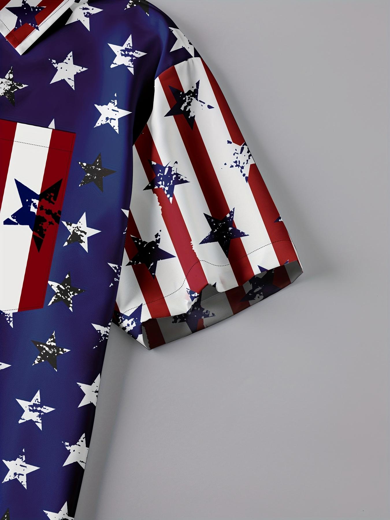Men'S Short-Sleeve Button Up Shirt, Casual Party Shirt with Flag Print, Perfect for a Holiday Vibe And Casual Gatherings, Menswear