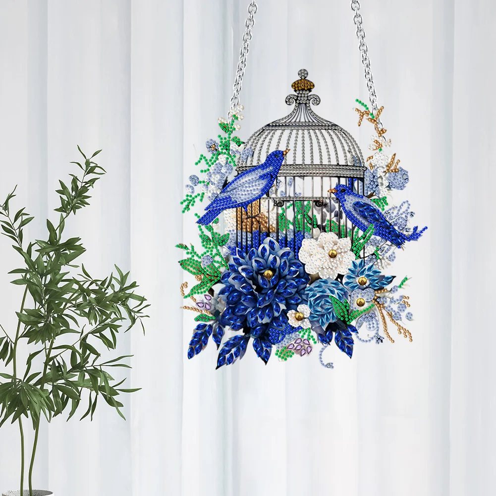 DIY Flower Bird Acrylic Single Side Special Shaped Diamond Painting Hanging Pendant