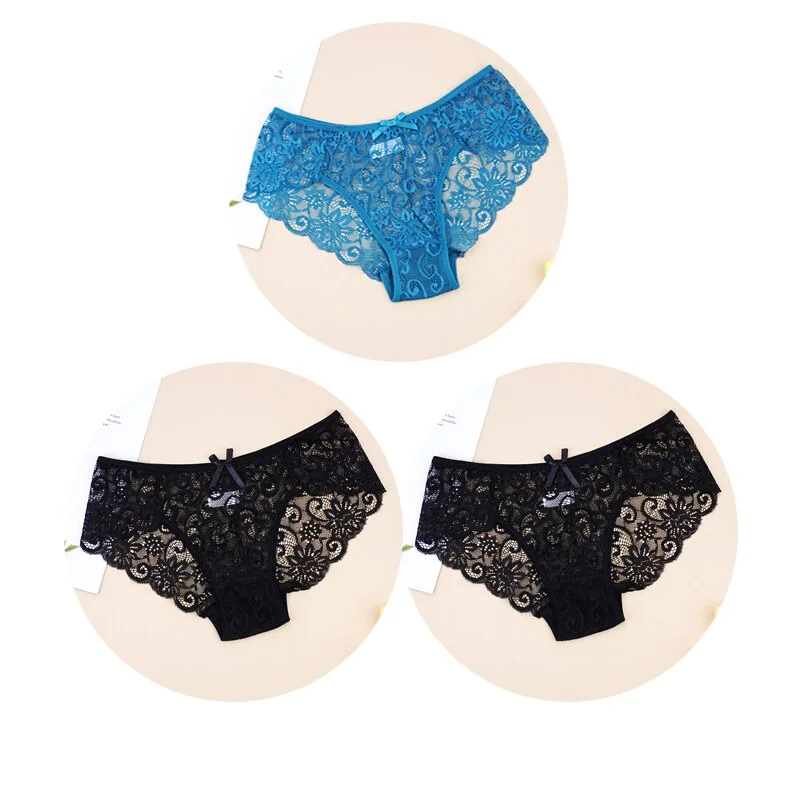Billionm Sexy Women Lace Panties Underwear Breathable Briefs Transparent Floral Bow Soft Comfort Lingerie Size S M L XL