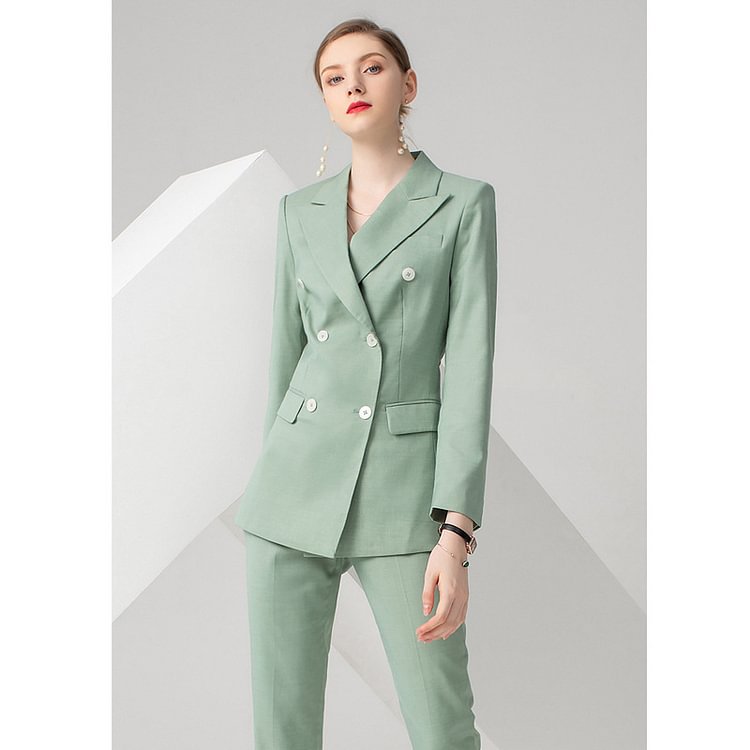 Women Green Professional Suit and Trousers Two-piece
