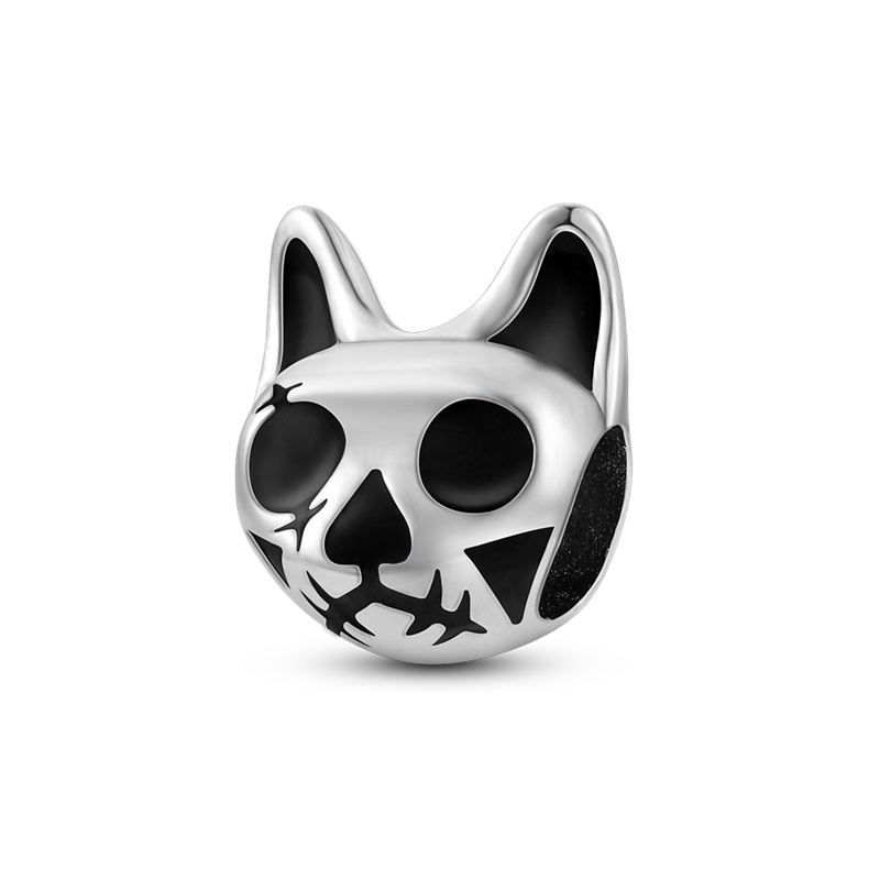 925 Silver Halloween Cat Skull  Beads fit Women Charm Bracelets & Necklaces DIY Jewelry KTC433