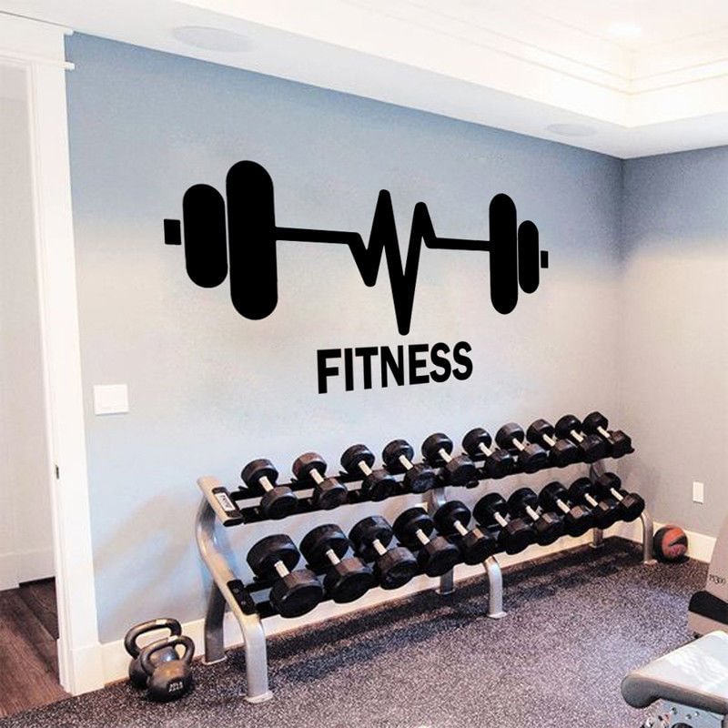 Gym Sport Vinyl Wall Sticker Weightlifting Barbells Wall Decal Fitness Club Decoration Fitness Logo Wallpaper Art Mural AZ053