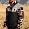 💥 2025 Hot Sale! Mens Western Fleece Jacket Cowboy Bull Head Print Pullover 1/4 Zip Up Stand Collar Country Sweatshirts Western Gifts For Men With Pocket