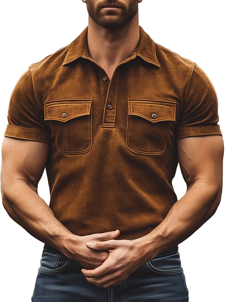 Vintage Western Suede Short Sleeve Polo Shirt