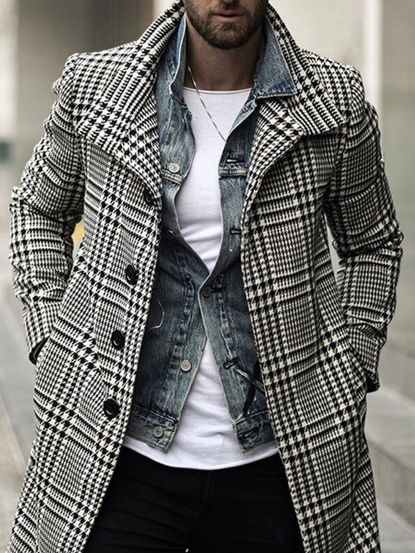 Men's fashion geometric print mid-length coat 020