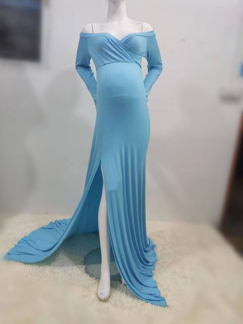 Sexy Shoulderless Maternity Dresses For Photo Shoot Maxi Gown Split Side Women Pregnant Photography Props Long Pregnancy Dress