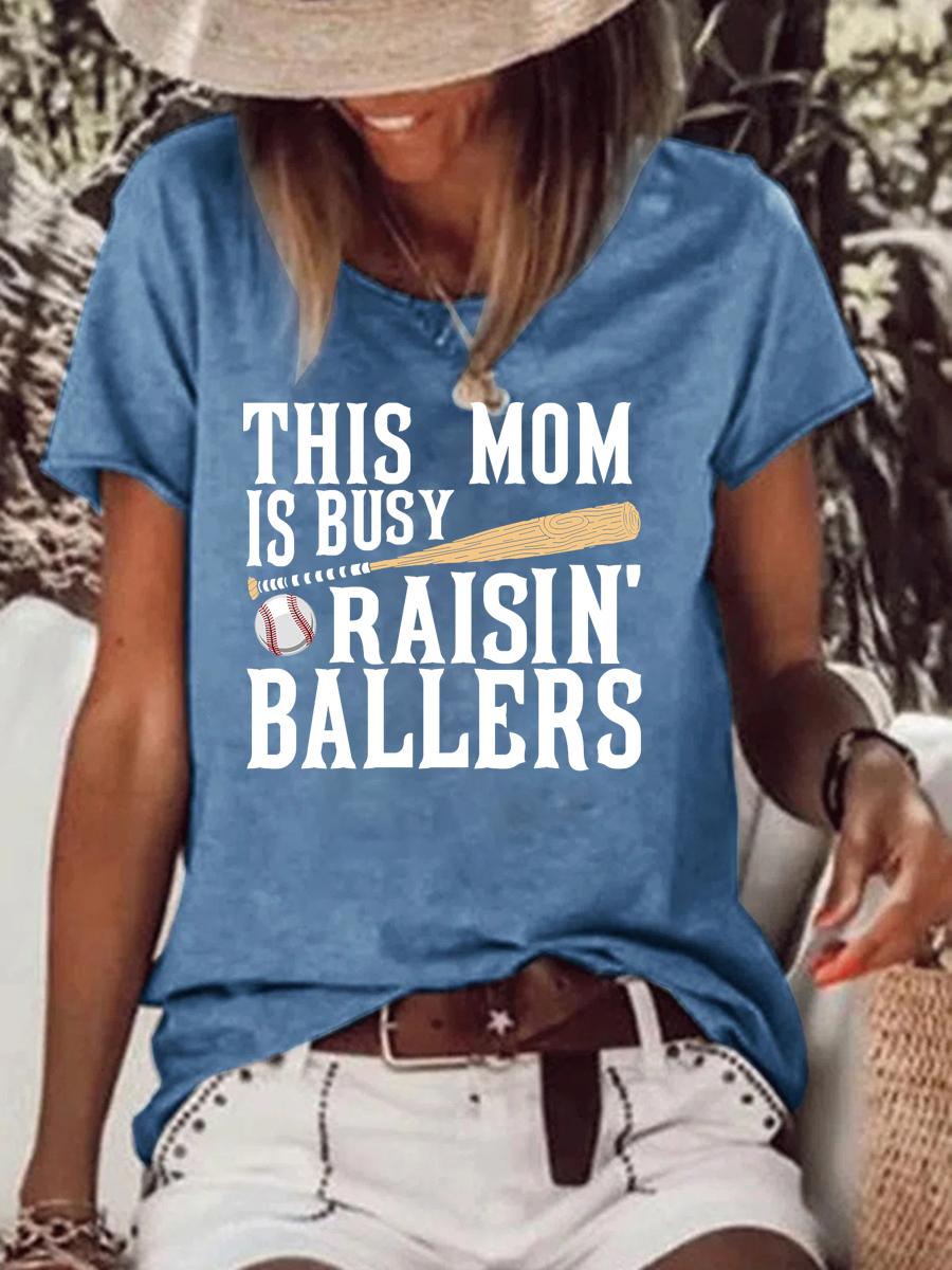 Baseball This Mom Is Busy Raisin' Ballers Raw Hem Tee-Guru-buzz