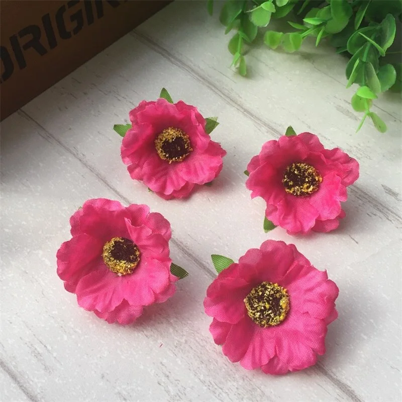 10pcs/lot 4cm Mini Poppy Silk Cherry Blossoms Artificial Rose Flower Heads For Wedding Decoration Scrapbooking DIY Wreath