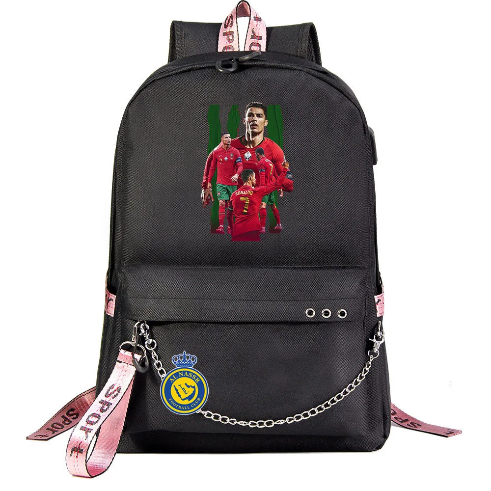 Buzzdaisy Cristiano Ronaldo Theme School Bag with 15-inch Laptop Compartment and USB Charging Cable