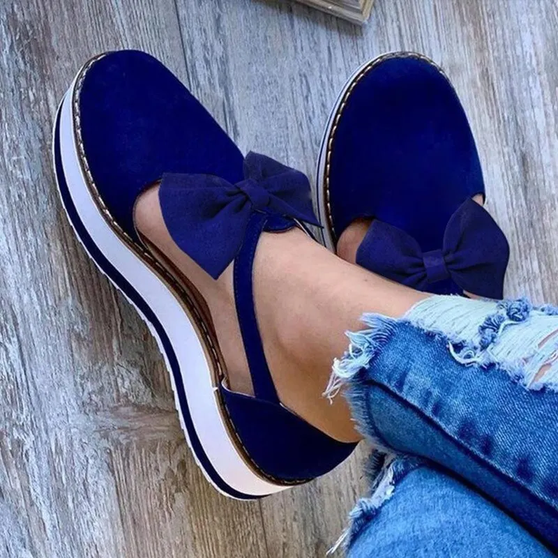 Women Bowtie Platform Flat Loafer Summer Shoes Ladies Slip On Cover Heel Shoes Female Sewing Woman Fashion Footwear Plus Size