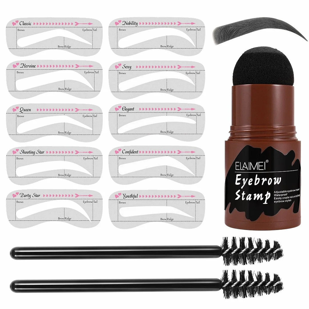 One Step Eyebrow Stamp Shaping Kit Professional Eyebrow Gel Stamp Makeup Kit with 10 Reusable Eyebrow Stencils Eyebrow