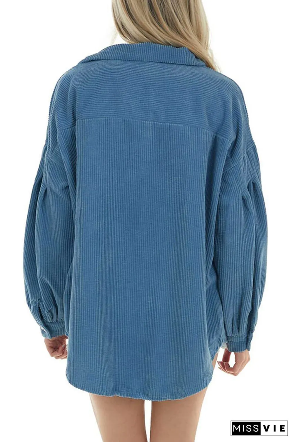 Lantern Sleeve Button Pockets Corduroy Shirt