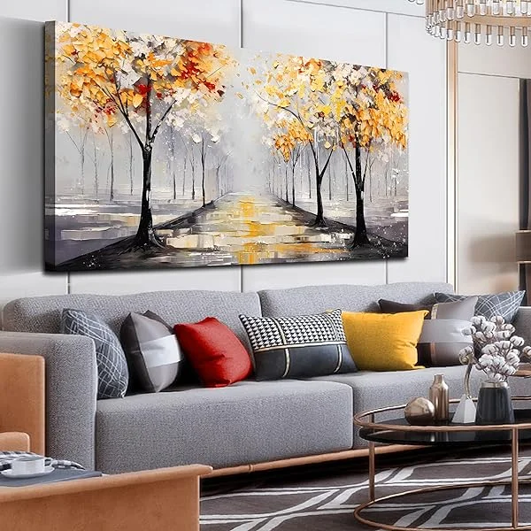 Tree Wall Art for Living Room, Ginkgo Canvas Print Painting for Bedroom, Gold and Black Picture Artwork Decor, Large Size 48x24 Inches 24.00" x 48.00" TREE-5