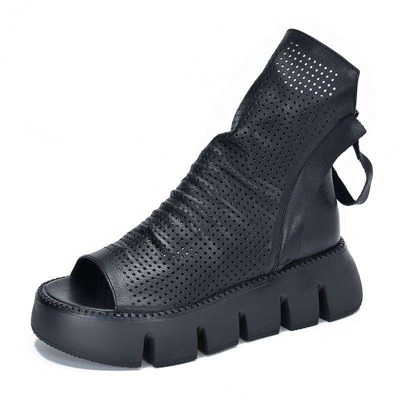 Original Solid Color Leather High Top Thick Bottom Shoes