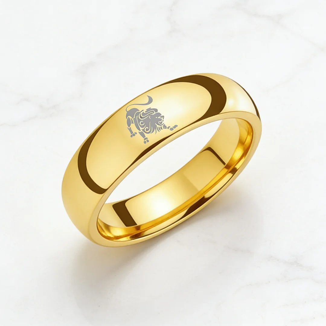 Womens Or Mens Leo Tungsten Carbide Wedding Rings Gold Domed Top Couples Bands 4MM 6MM 8MM