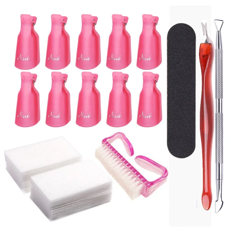 Nail UV Gel Polish Remover Tools Set Soak Off UV Gel 10pcs Cap Clip 1000pcs Nail Wraps Fingers Cotton Nail Art Clean Kits-Nail Inspo