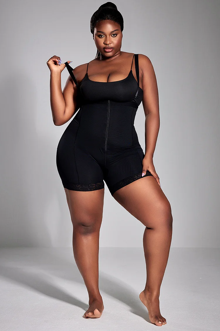 Xpluswear Design Plus Size Daily Shapewear Shorts Black One-Piece High- Waisted Button-Down Strong Waistband