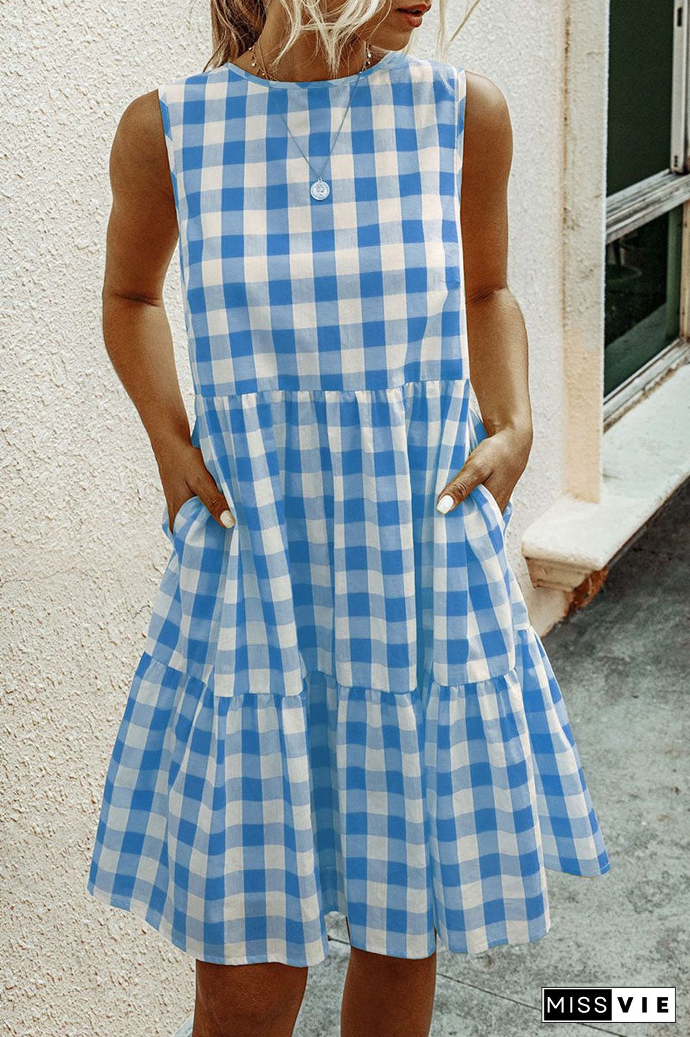 Fashion Street Plaid O Neck Princess Midi Dresses(3 Colors)