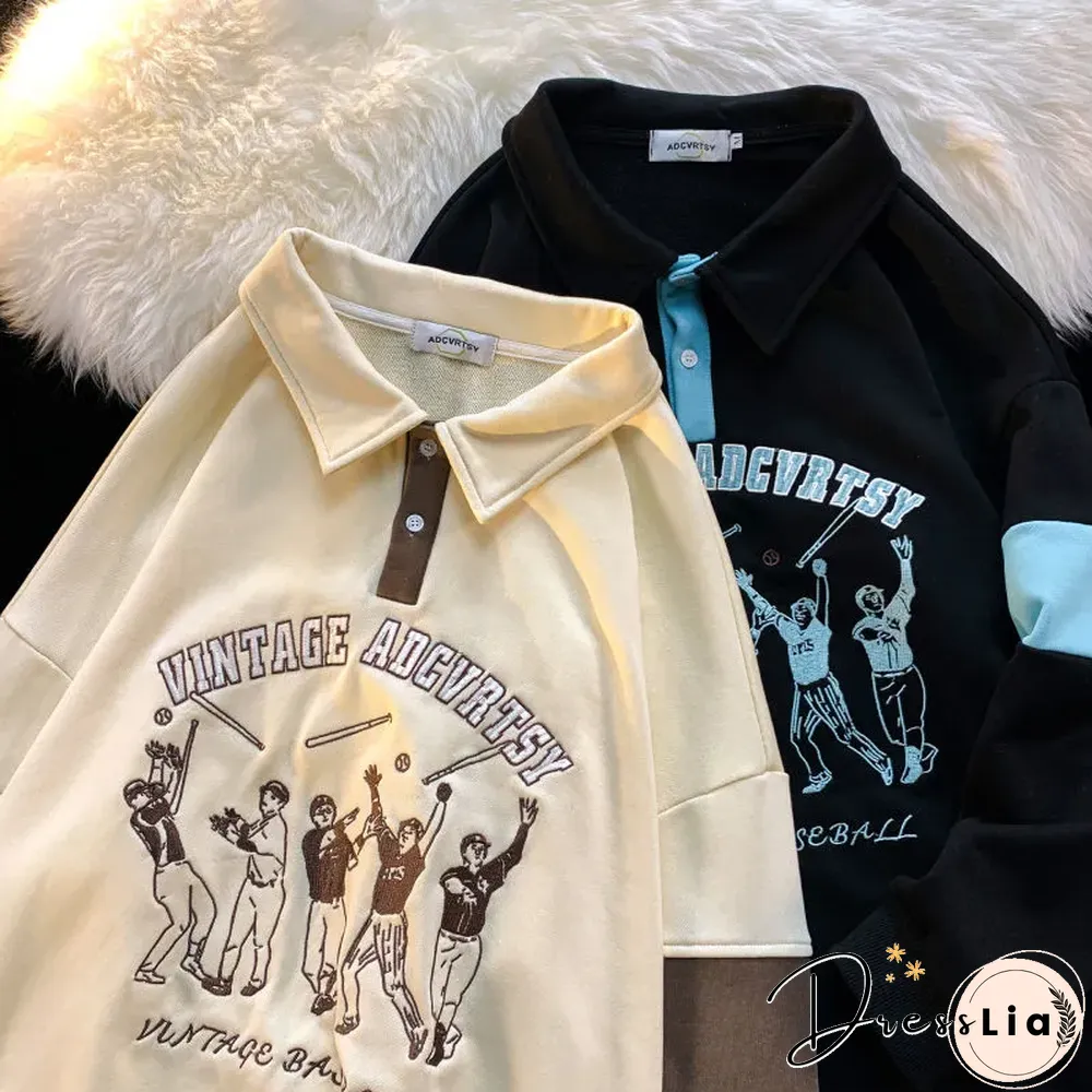 Unisex Vintage Casual Polo Sweatshirt