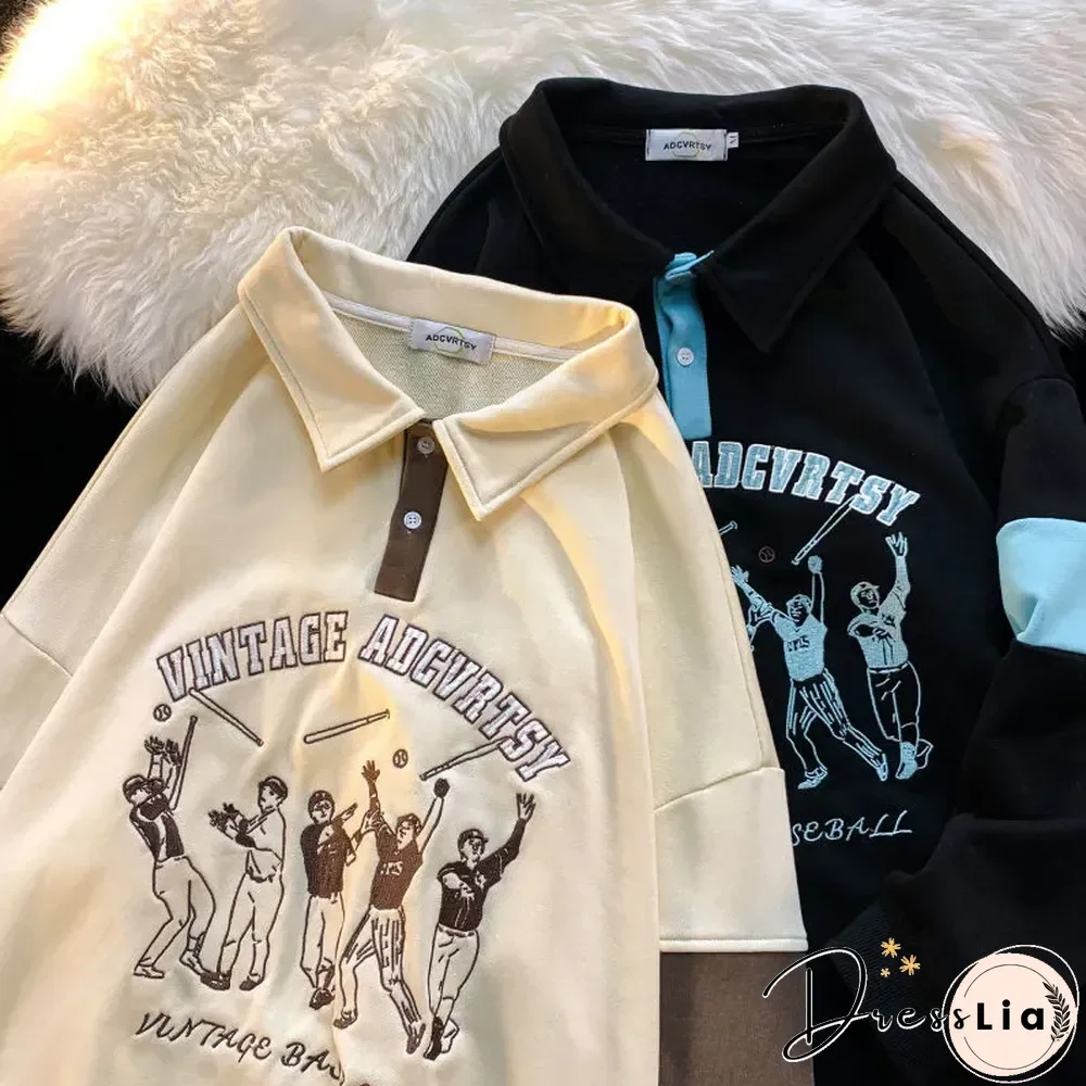 Unisex Vintage Casual Polo Sweatshirt