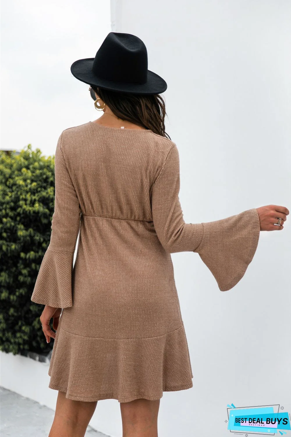 Horn Sleeve Button Knitted Dress