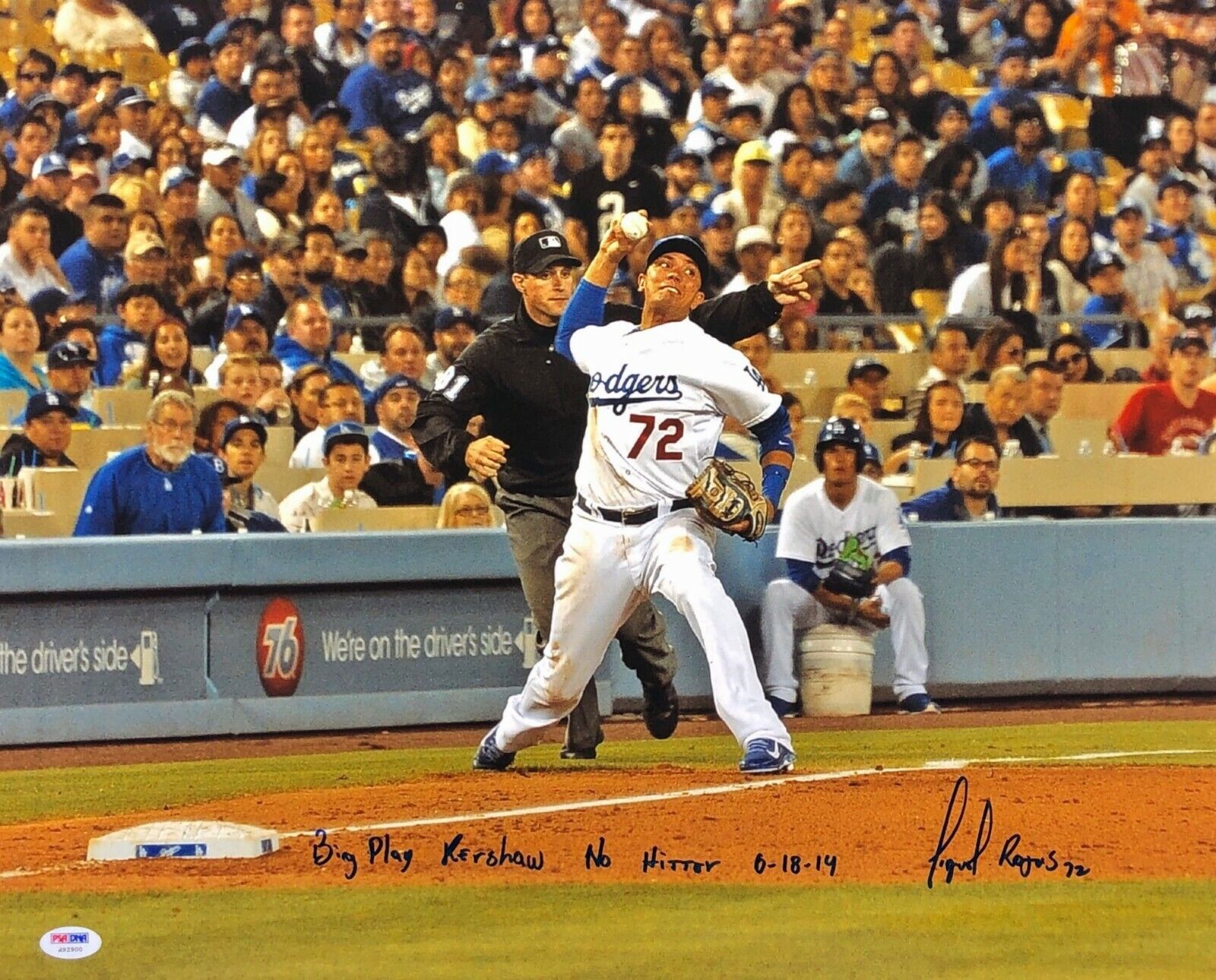 Miguel Rojas Signed Los Angeles Dodgers 16x20 Photo Poster painting *Kershaw No Hitter PSA