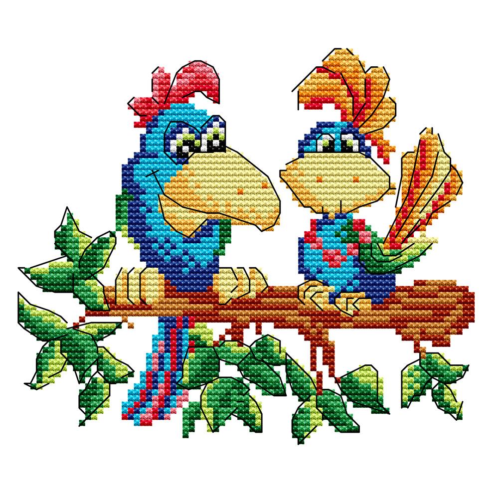 

Parrots - 14CT Stamped Cross Stitch - 20x20cm, 501 Original