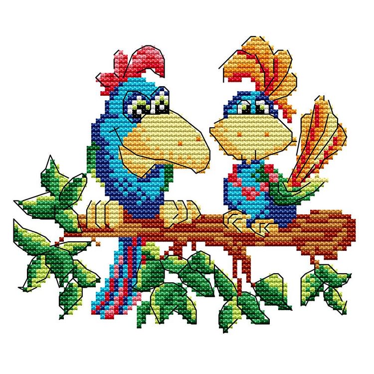Joy Sunday - Parrots - 14CT 2 Strands Threads Printed Cross Stitch Kit - 20x20cm(Canvas)