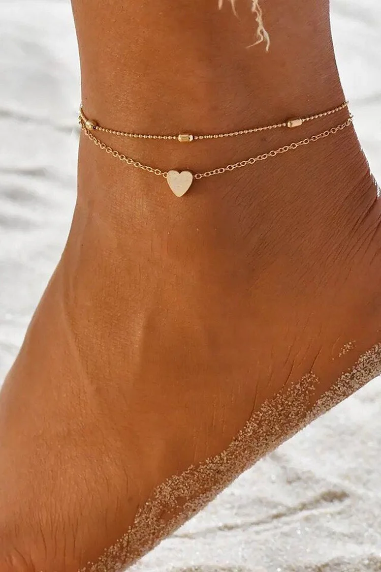 Beach Beaded Chain Heart Shape Two Pieces Anklets 2024 - Xpluswear