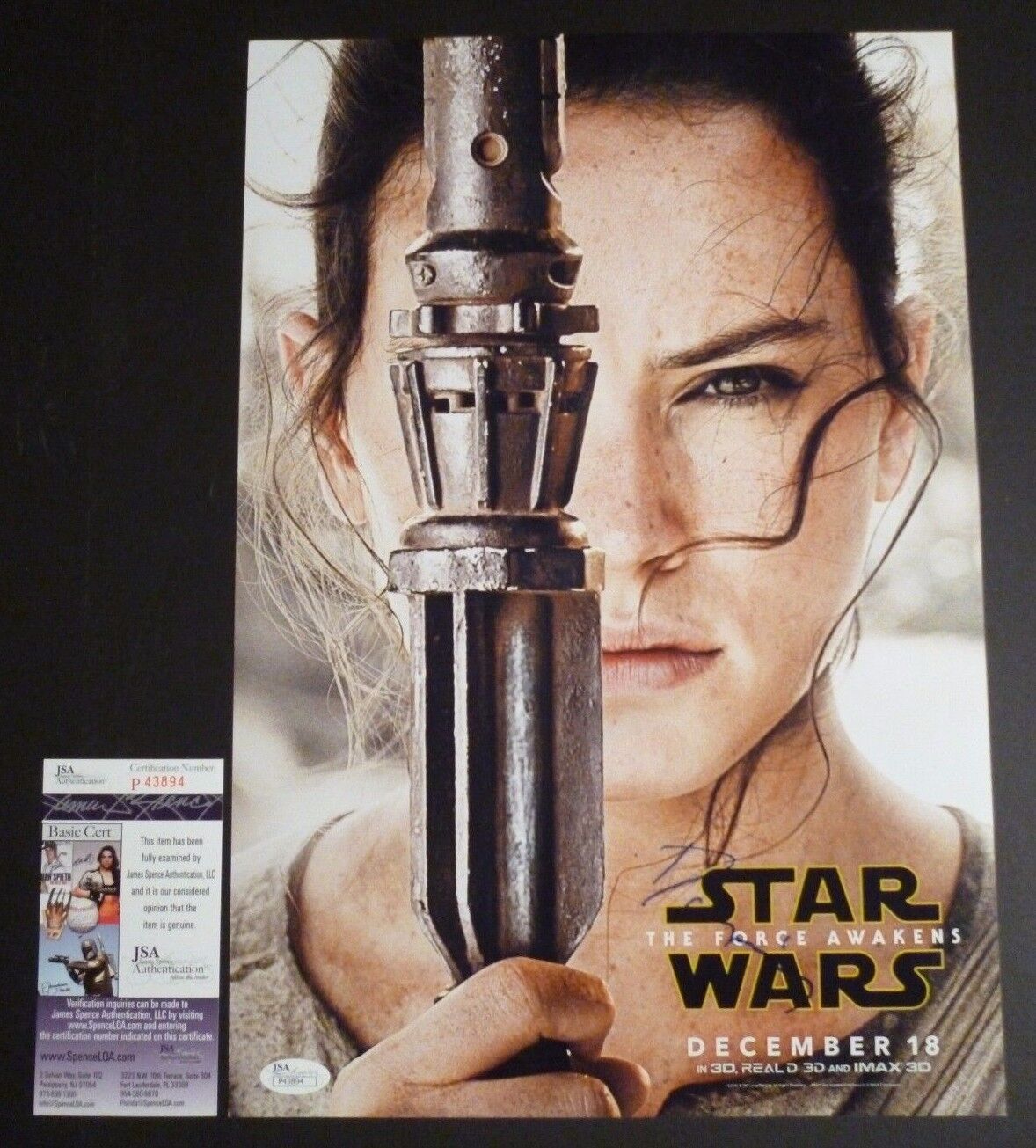 DAISY RIDLEY Authentic Hand-Signed STAR WARS THE FORCE AWAKENS 11x16 Photo Poster painting JSA