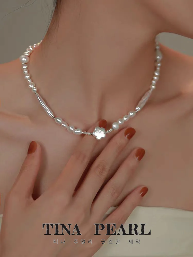 2024 tina pearls Fresh water pearl profiled multi-treasure light luxury sterling silver necklace